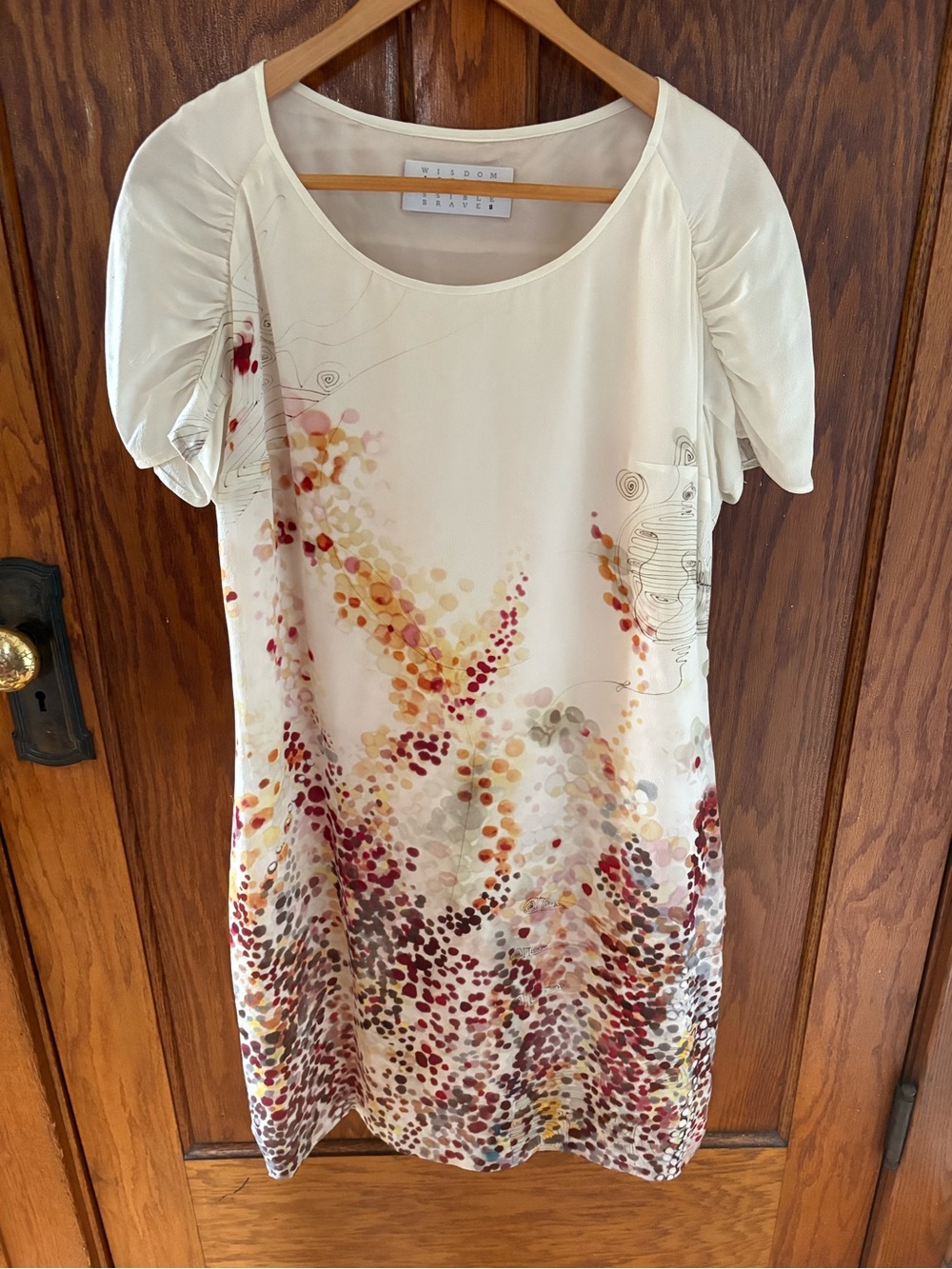 Jodi Arnold Silk Cream Abstract Floral Short Sleeve Dress VGUC
